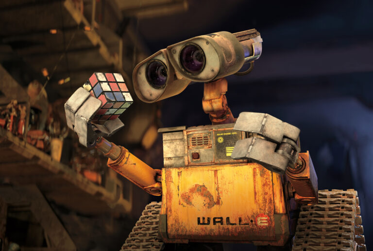 WALL-E nel film Pixar del 2008, il robot compattatore giallo e arrugginito